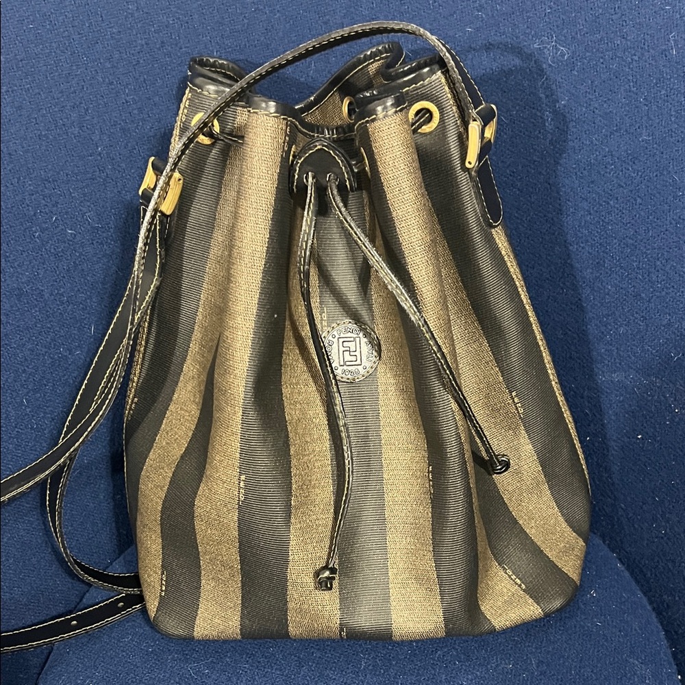 Fendi Pequin Bucket Bag with draw string closure